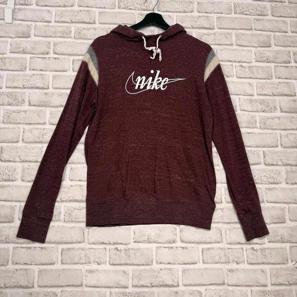 Nike Women's Maroon Hoodie with Contrast Shoulder Stripes